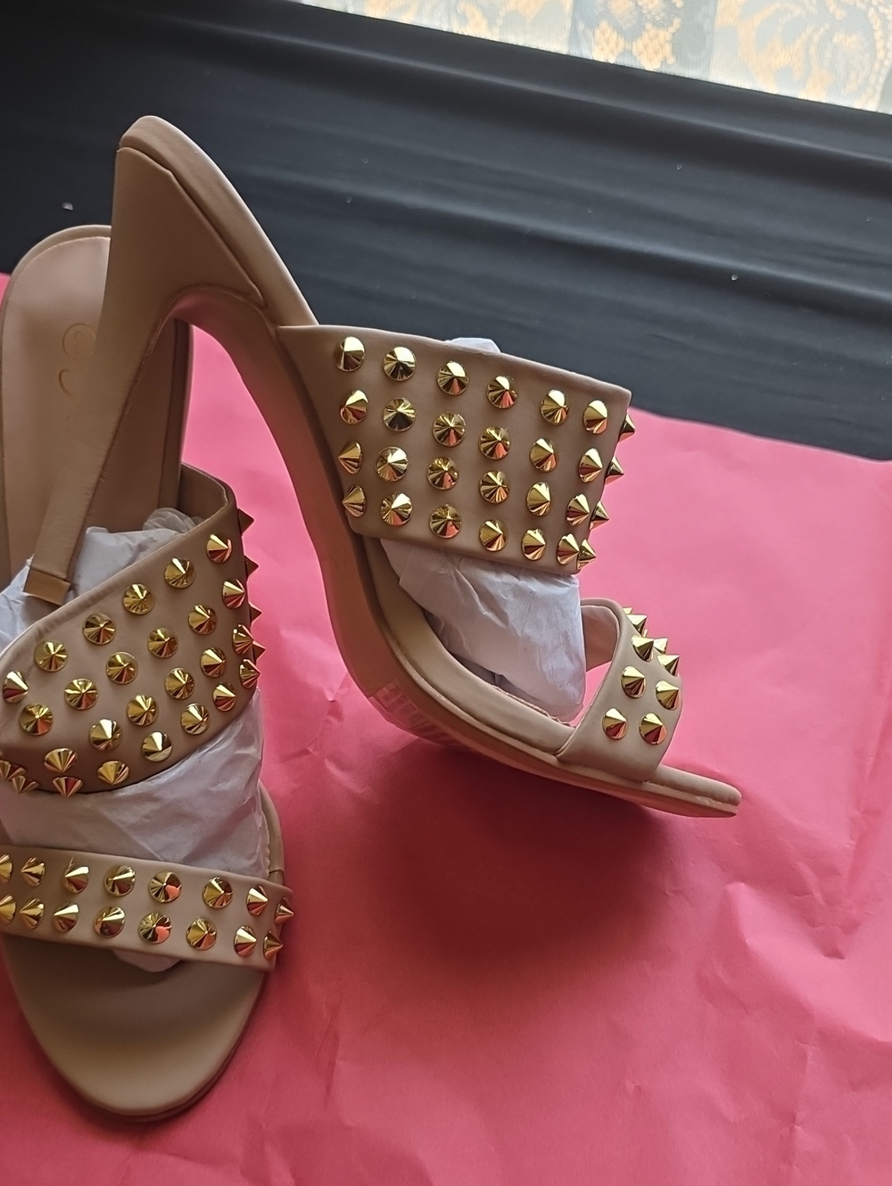 Lilli-44 Studded Strappy Heels Tan US 9 NWT